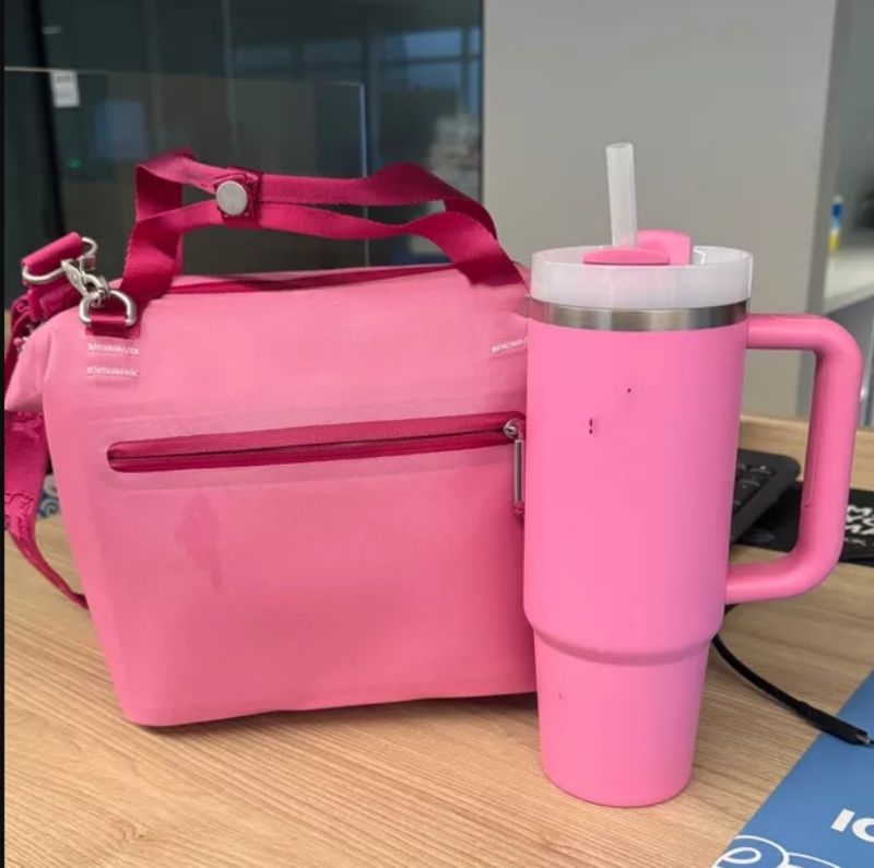 In Hand All Day Julienne Mini Soft Cooler Lunch Bag Box Recycled Polyester Cooler 12-Hour Cooling Travel Cooler Bags Light Pink Black Fuchsia