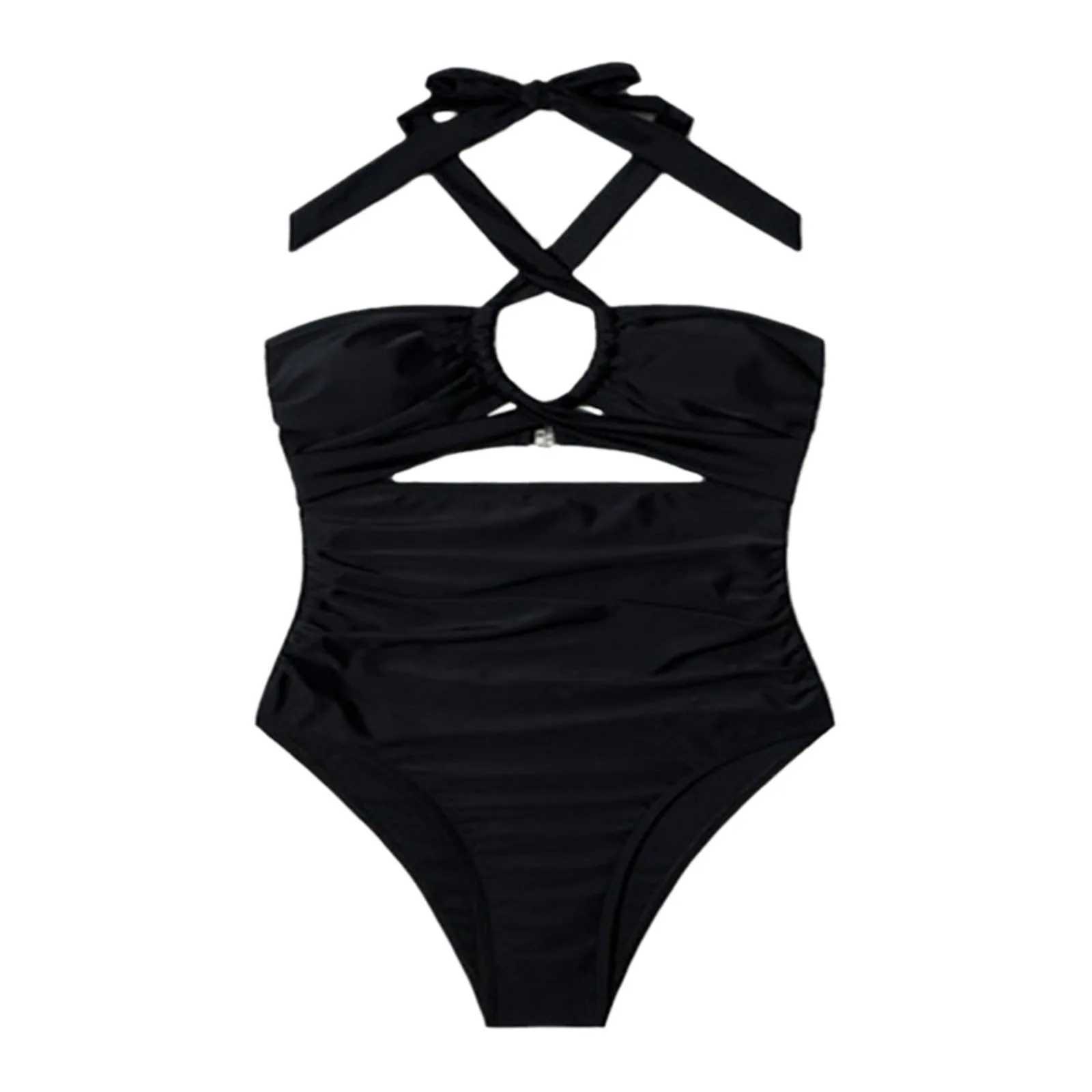 Sexy V-neck womens one-piece swimsuit cross strap one-piece yukata cut swimsuit womens push up Monokini swimsuitXJ250315