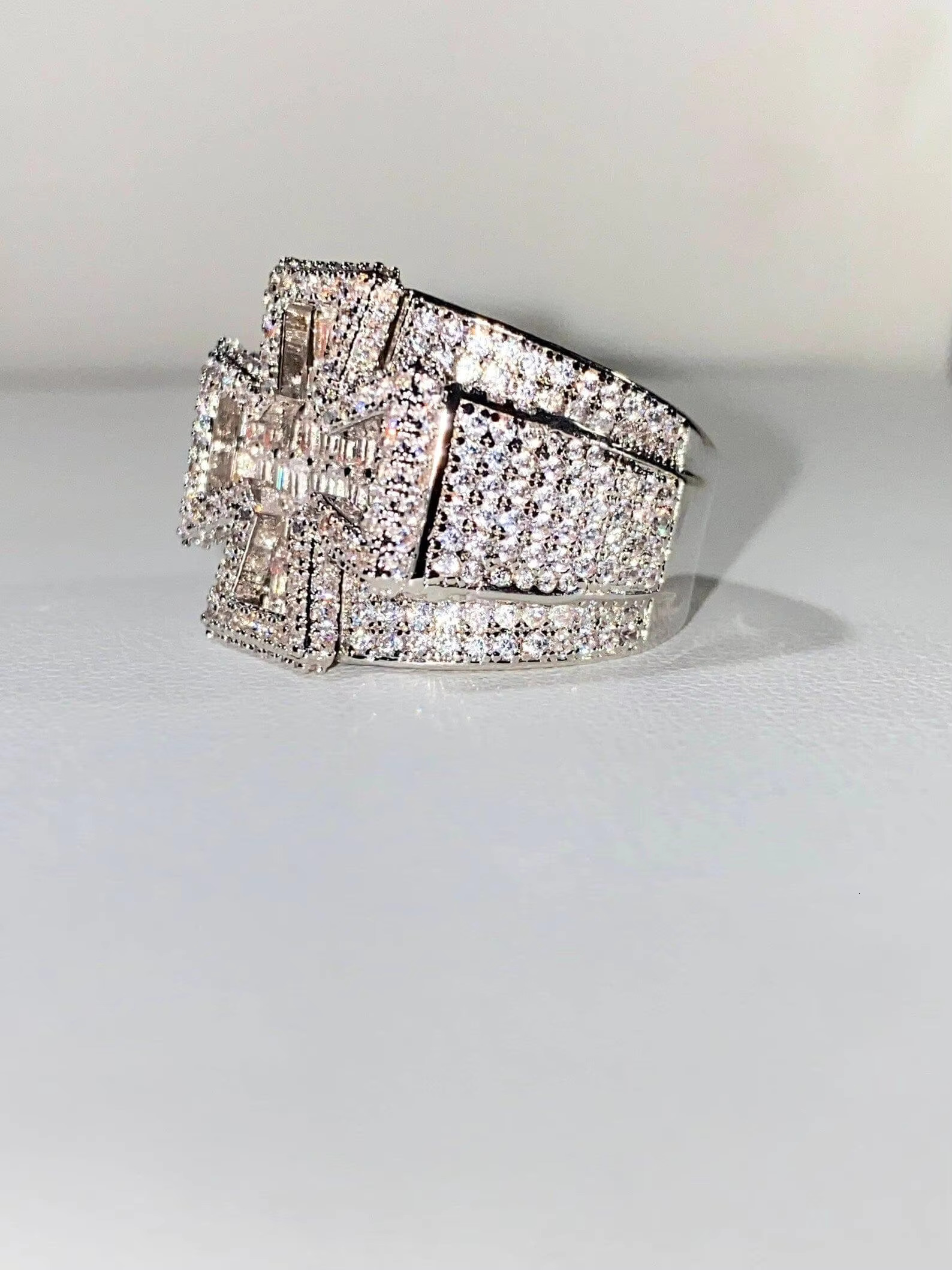Baguette Cross Mens Iced Out 5X Layered Diamond Moissanite Designer Big Rings for Wedding and Engagement Gifting Options
