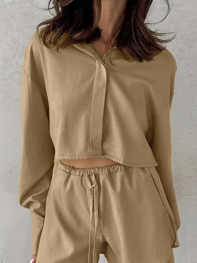 Women Two Pieces Sets Elegant Lapel Single Breasted Full Sleeve Lace Up Waist Shorts Female Suit 2025 Summer Lady Streetwears