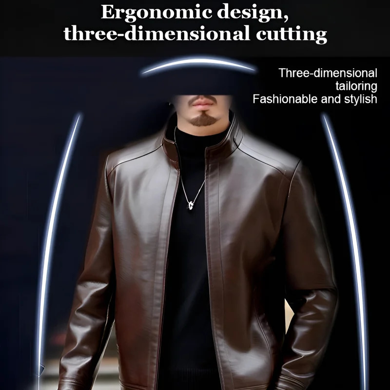 Mens leather jacket stand up collar mens casual PU 250313