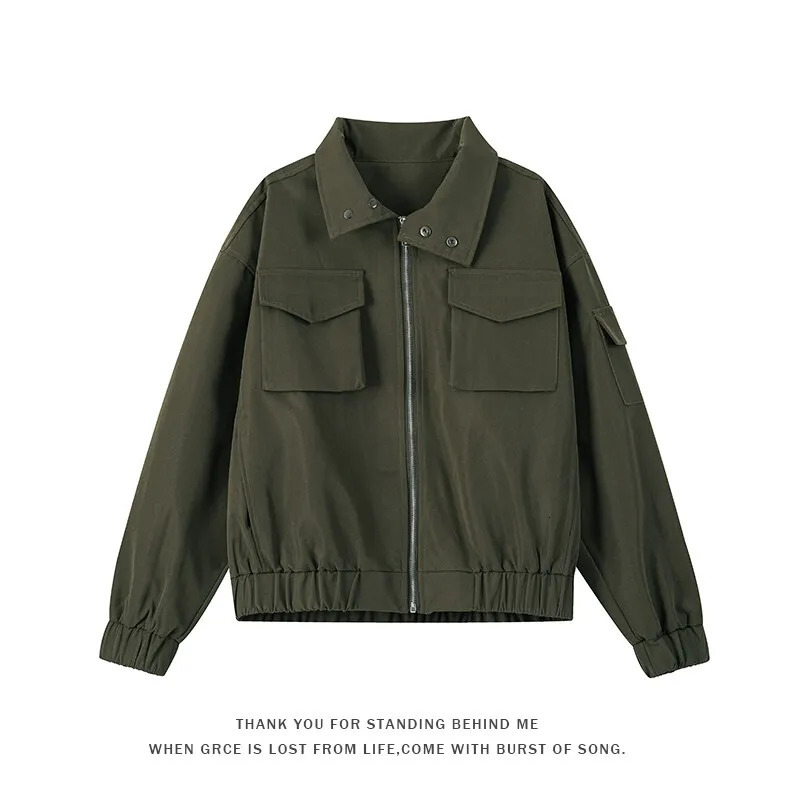 Mens Jacket Spring Double Pocket Street Collar Solid Color Zipper Fashion 250313