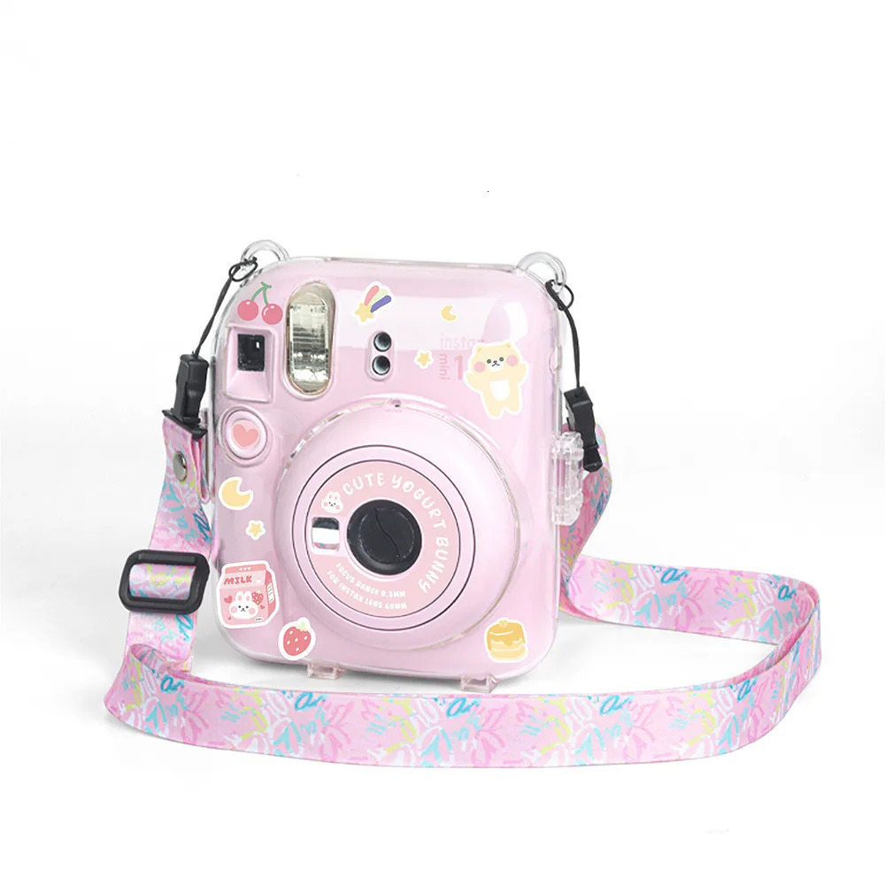 For Fujifilm Instax Mini 12 Transparent Camera Case Protective Carry Bag Cover with Shoulder Strap Storage ThreePiece 250304