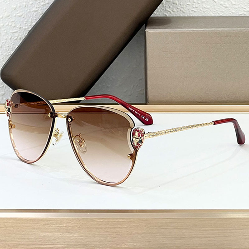 Lady Metal Serpenti Sunglasses Designer Metal Pilot Frame Gold Narrow Mirror Legs Unique Personality Modern Elegant Womens Sunglasses BV40079