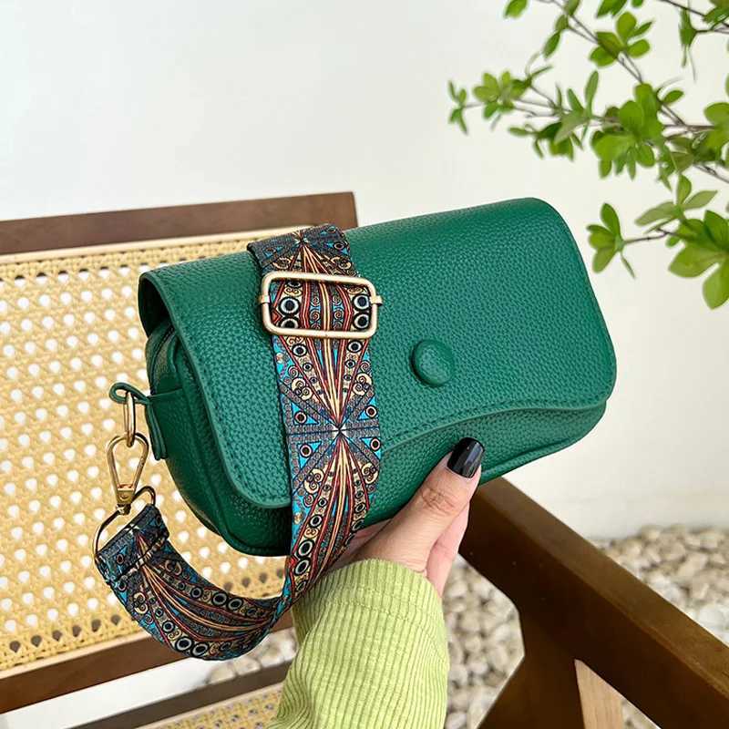 Comfortable PU leather wide shoulder strap cross body bag casual flip up womens shoulder bag used for gifts designer handbags and wallets Y250315