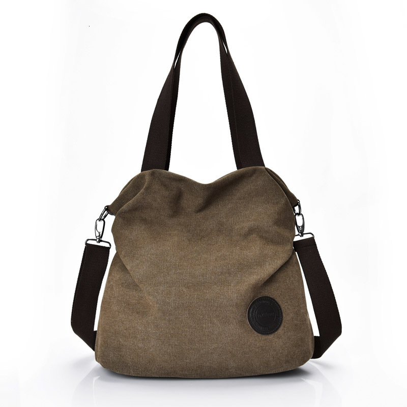 Leisure backpack simple and artistic canvas, hand-held single shoulder crossbody, women's large capacity multi compartment canvas designer bag