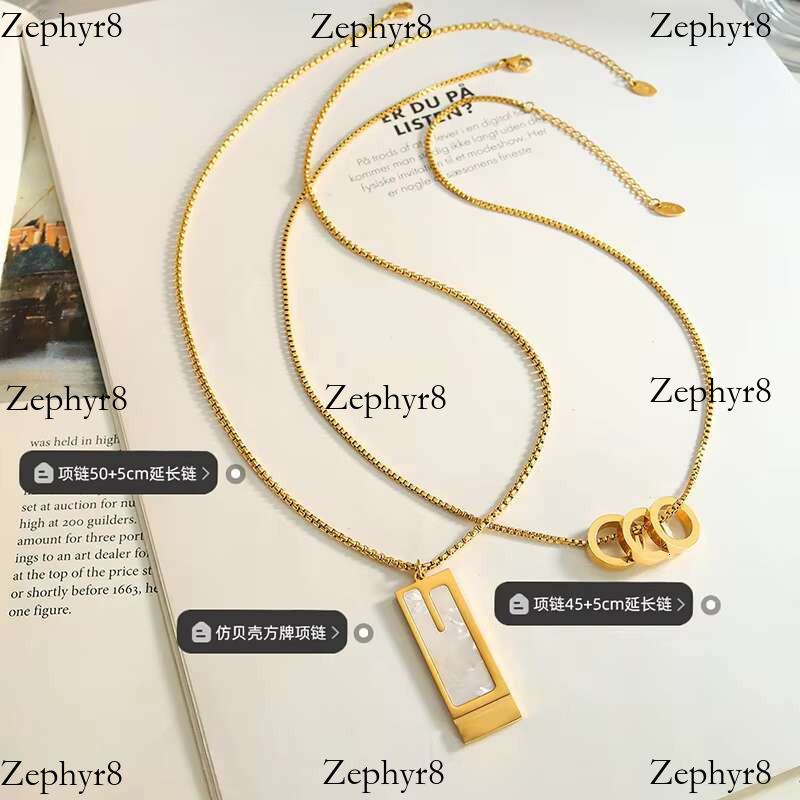 2025 model New Fashion Punk Design 316L Stainless Steel Ring Square Pendant Double Layer Chain Necklace Women P1380
