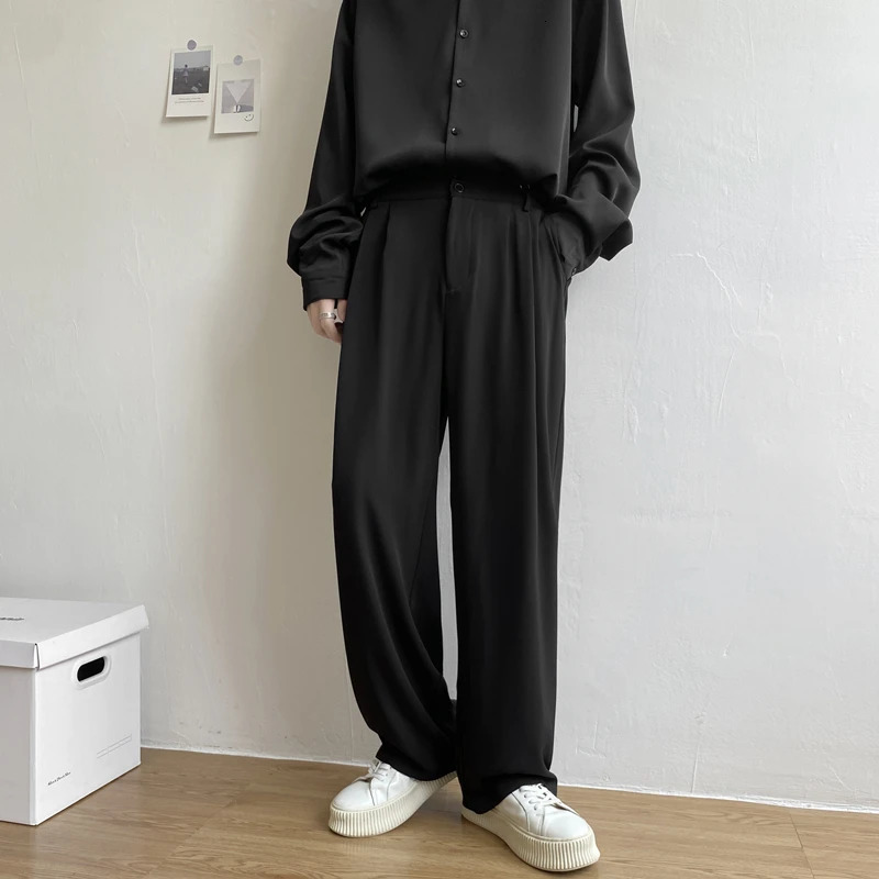 Black beige suit pants mens fashion social dress Korean loose straight casual office officially Trouser M2XL 250313
