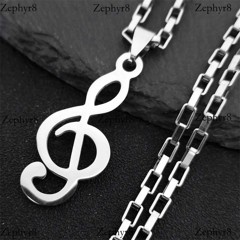 2025 New model Music Note Stainless Steel Pendants Necklaces for Womne/Men Sier Color Punk Rock Musical Chain Boyfriend Gift Jewelry N1143S06