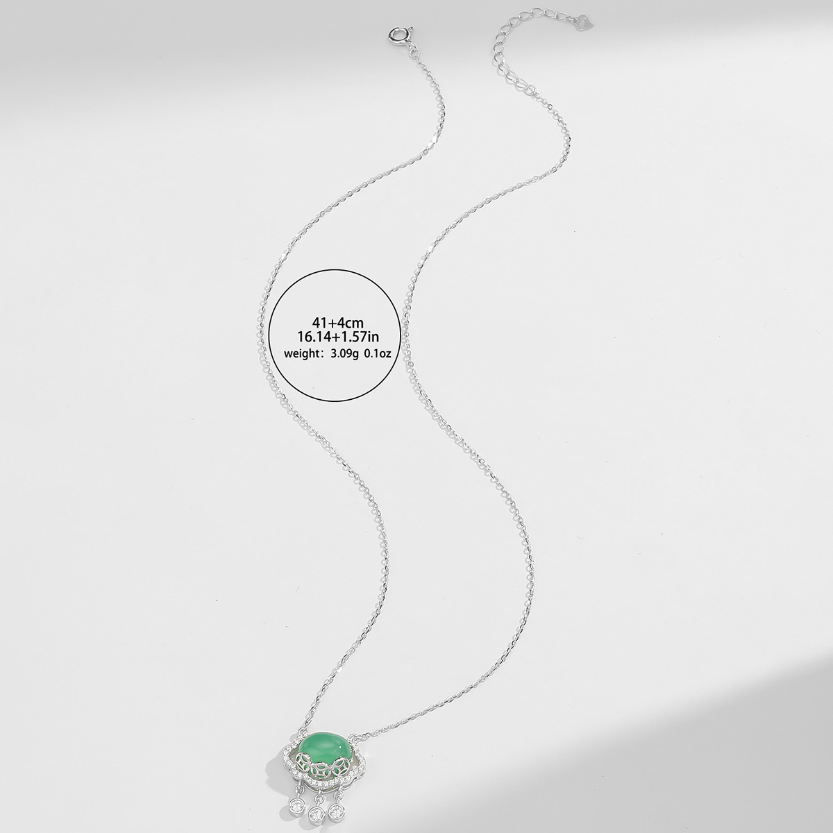 925 Necklace female retro style emerald sterling silver green chalcedonic diamond Peace lock necklace new Chinese clavicle chain jewelry