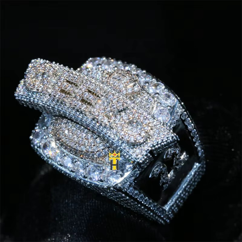 Fashion Customized Jewelry Silver Ring 2 Colors pink White Iced Out Men Moissanite Hip Hop Rings