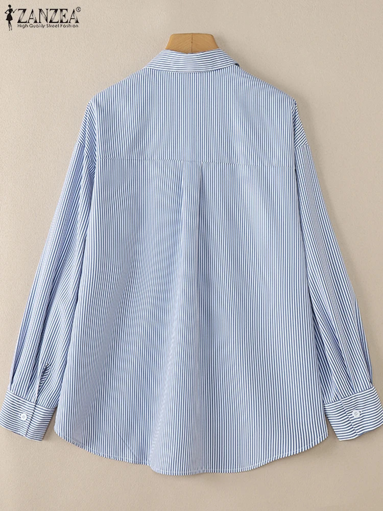 ZANZEA Casual Commuting Chemise Femme Womens Basic 2025 Spring Striped Shirts Turn-Down Collar Long Sleeve Elegant Tunic Tops 250310