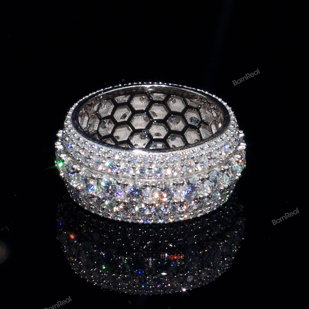Custom 925 Silver Hip Hop Ring GRA Certified Iced Out Round Brilliant Cut Vvs Moissanite Fancy Jewelry Rings for Men Women