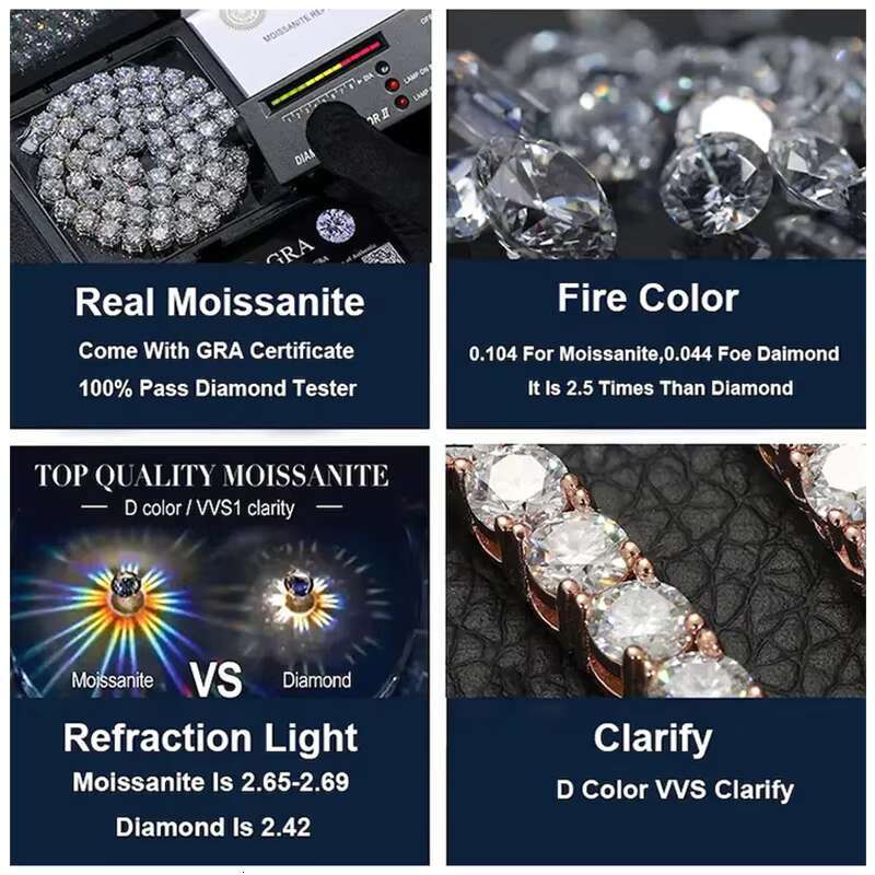 Hip hop jewelry necklace D-color vvs men's gold-plated Cuban pyroxene chain