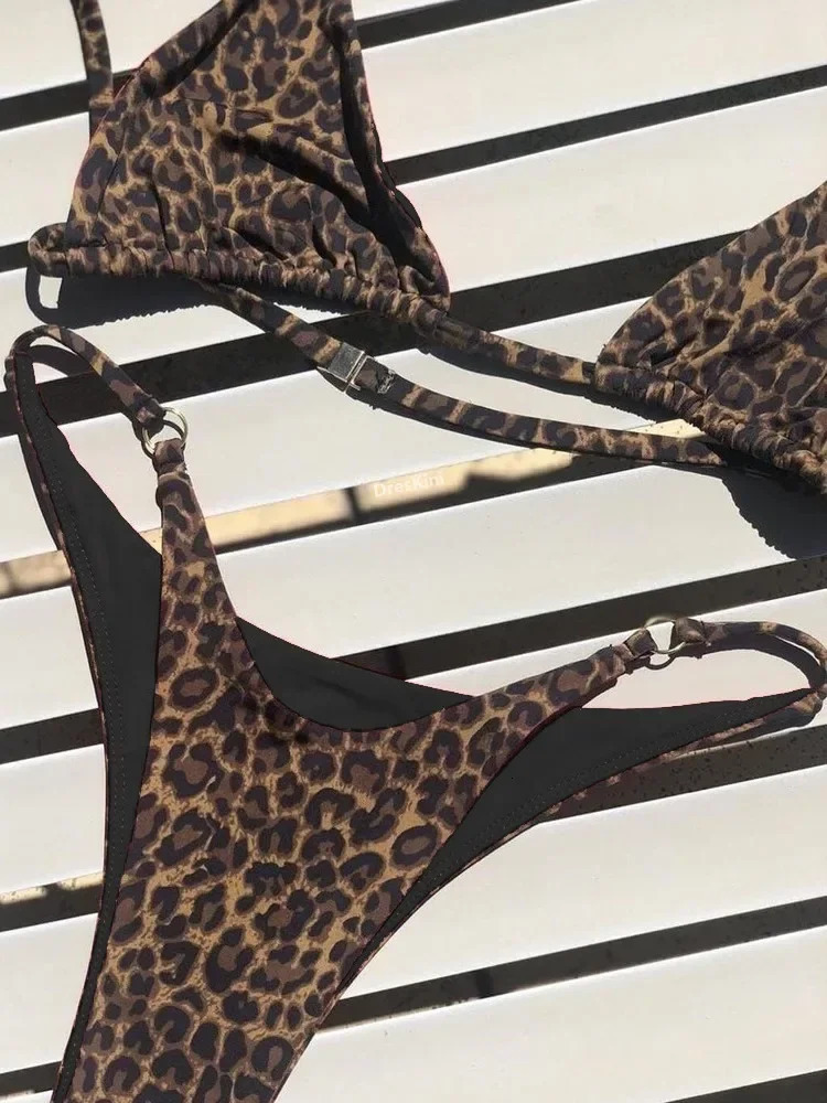 High cut mini bikini womens leopard print bandage push up swimsuit sexy apron thong Biquini Trajes 250311