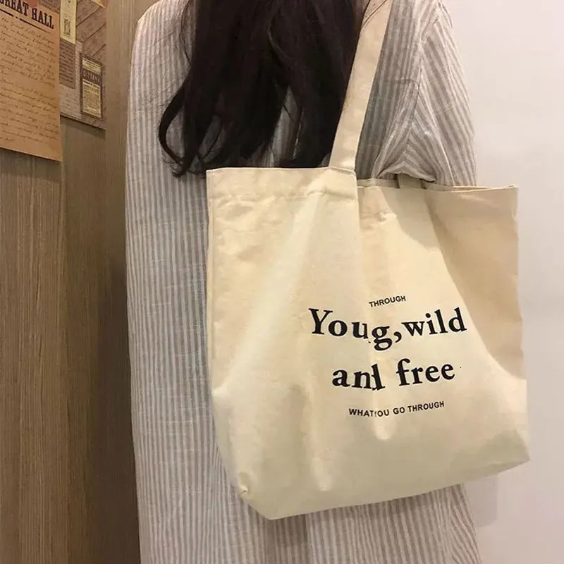 Womens Shoulder Bag Casual Female Capacity Tote Bags Large Shopper Canvas Letter Fashion Harajuku Zipper Print Canvas Handbags 250311