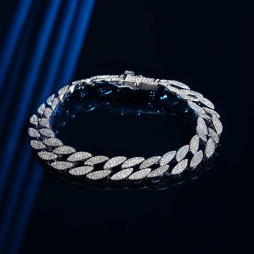 Serenity 10mm wide mens Cuban bracelet S925 pure silver zircon bracelet plated with 18K hip-hop bracelet anniversary commemorationXJ250315