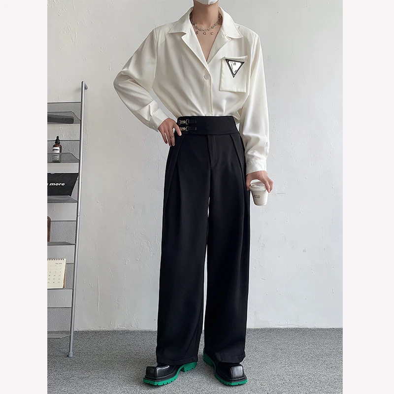 Black suit pants mens oversized social dress Korean loose straight wide office formal style 250313
