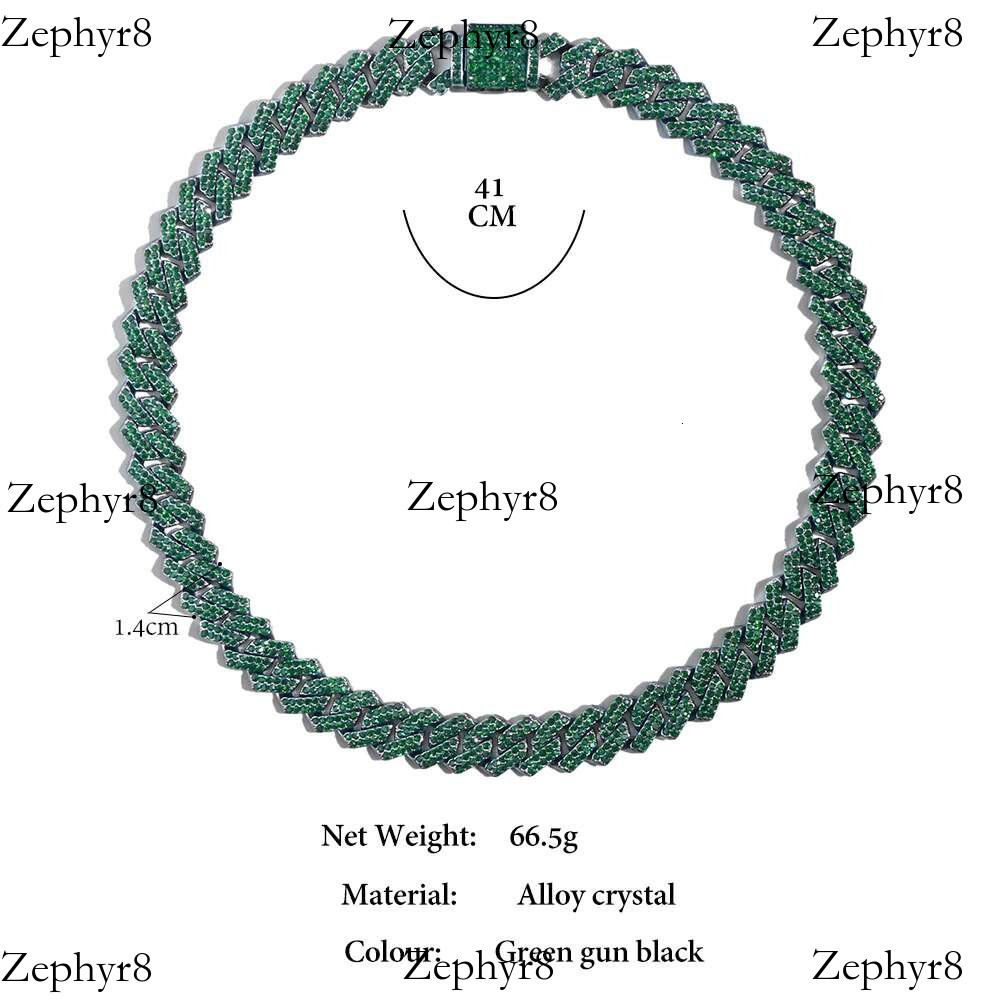 Punk Hip Hop Green Rhies Paved k for Men Iced Out Chain 14mm Miami Rhombus Cuban Necklace Jewelry