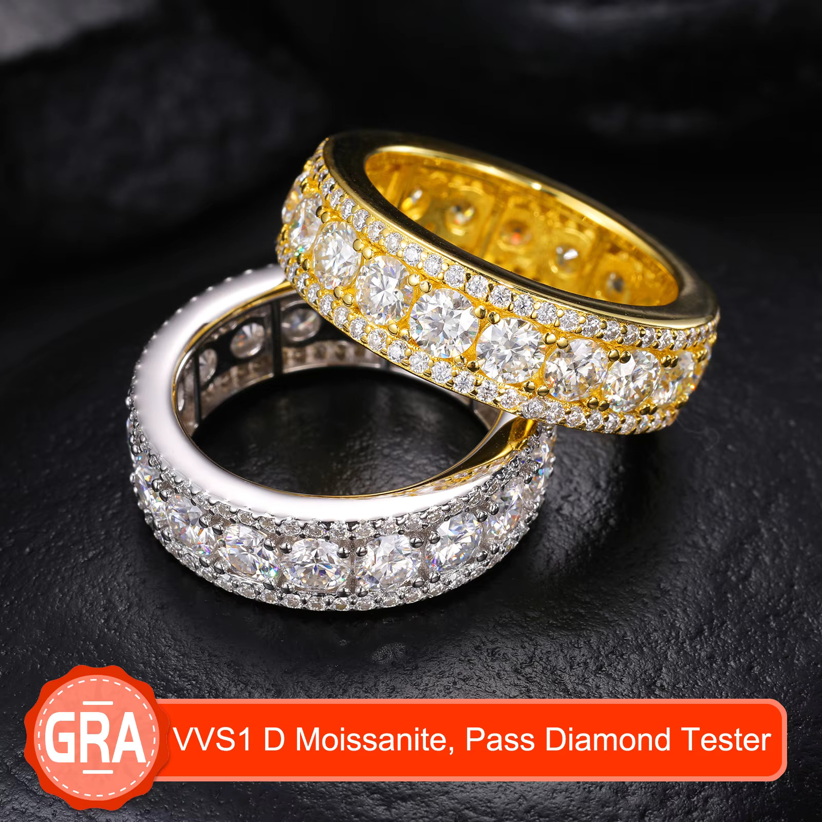 4mm/0.3ct VVS1 D Color Moissanite Factory-Made Hip-Hop Jewelry Rings GRA Certified 925 Sterling Silver