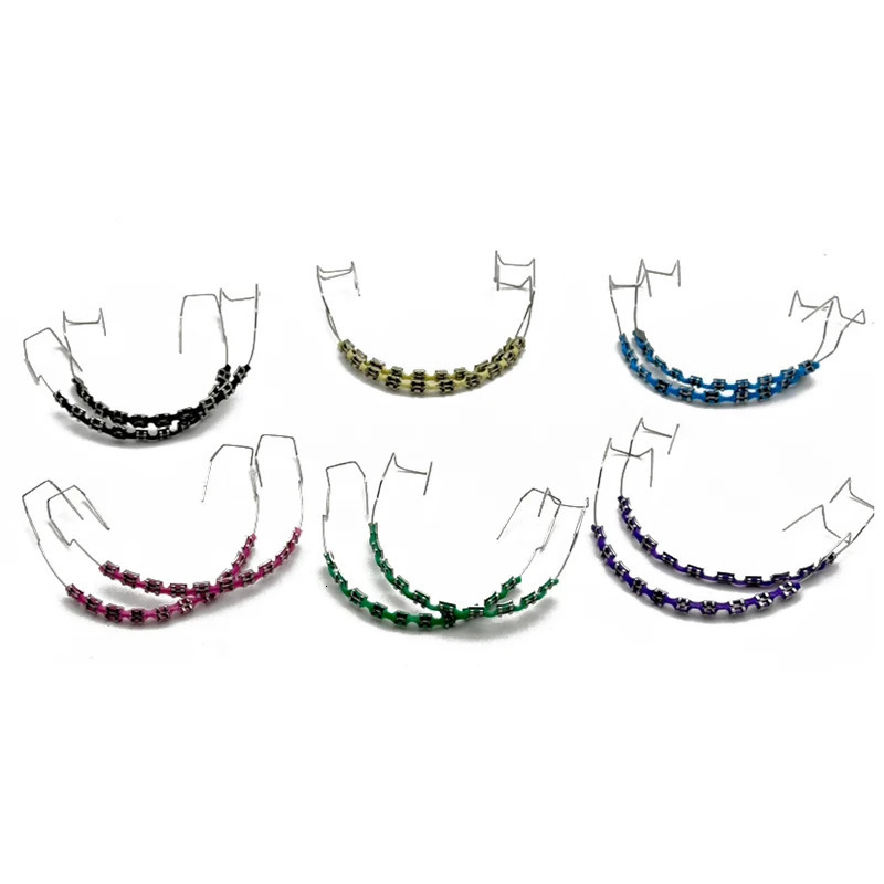 1 Pair Colorful Brackets Dental Fake Braces For Teeth Temporary Metal Wires Metal Bracket Orthodontic Ligature Ties 250314