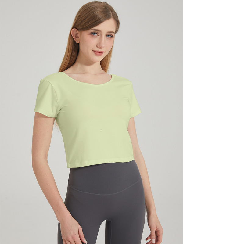Summer New Round Neck Short Sleeved T-Shirt With High Elasticity, Comfortable Casual Sports, Slim Fit Slimming, Beautiful Back And Fitness