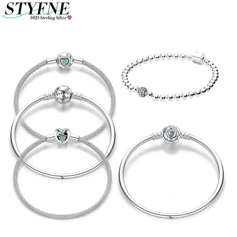 925 Sterling Silver Pave Heart Clip Buckle Zircon Snake Bone Bracelet S925 Snake Bracelets For Women Fit charms beads Diy Jewelry Gift