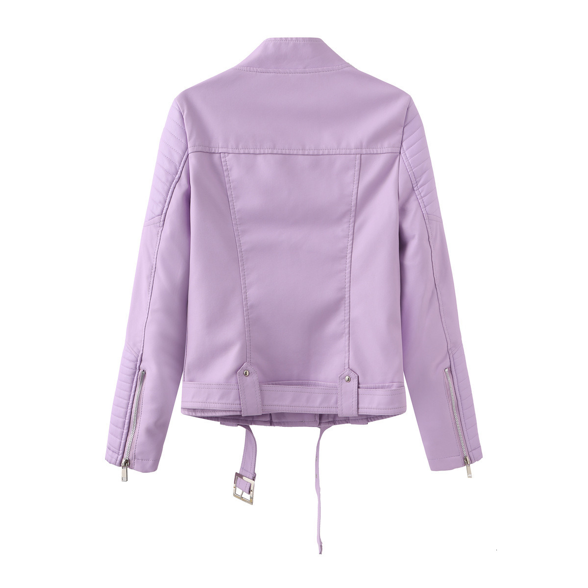Fashion Street Trendy Leather Jacket with Belt Long Sleeved Spring and Autumn Thin Womens Jacket V-neck Pu Jacket