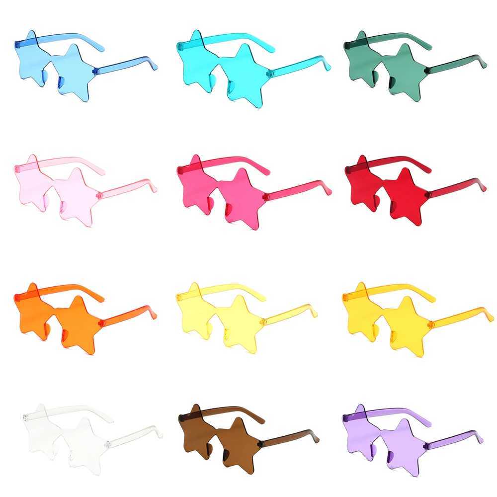 1Pc Framel Star Shed solid color glasses used for role-playing glasses cool disco glasses and womens fashion pentagonal sunglasses W250315