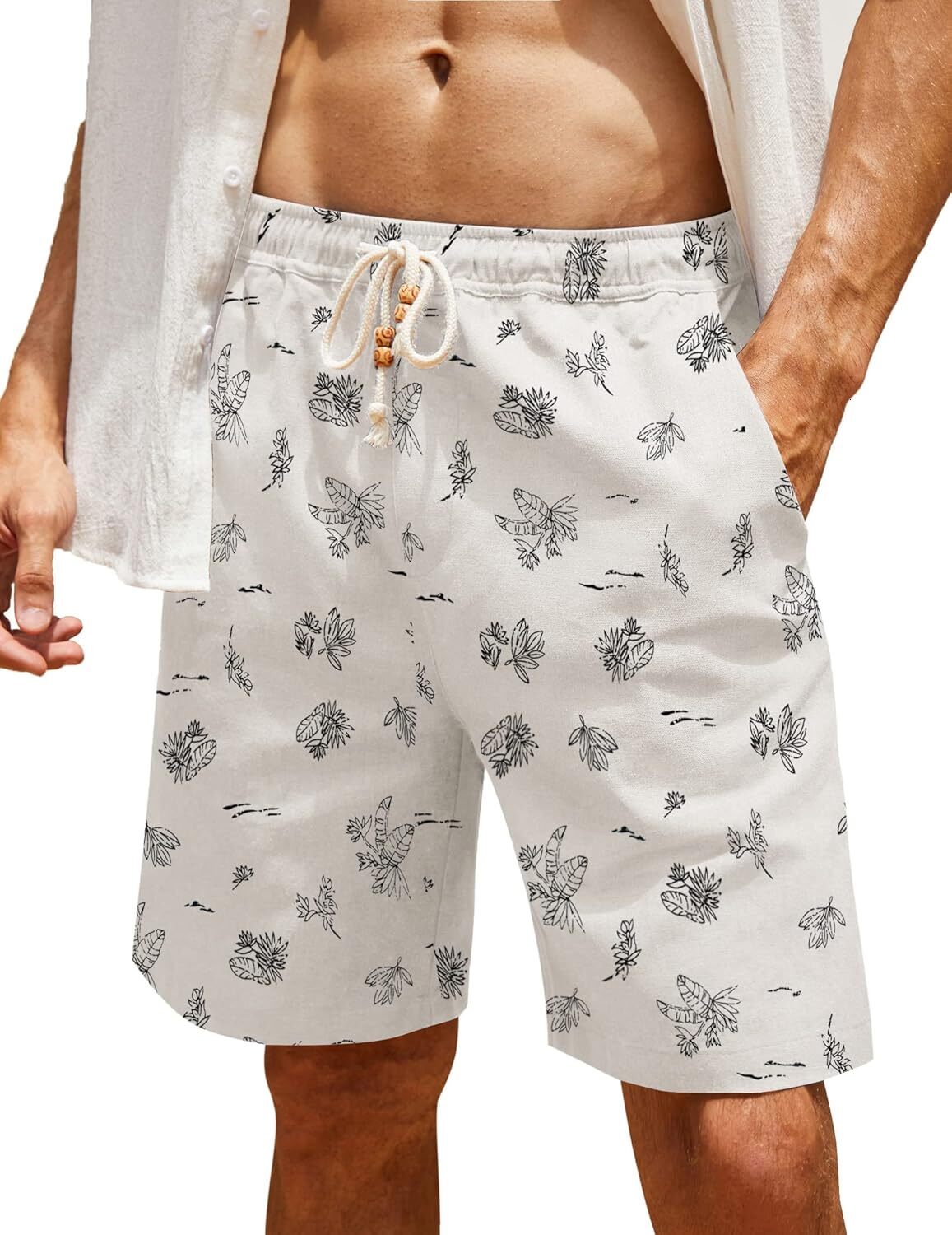 Men's Shorts Casual Elastic Waist Drawstring Summer Beach Shorts printing