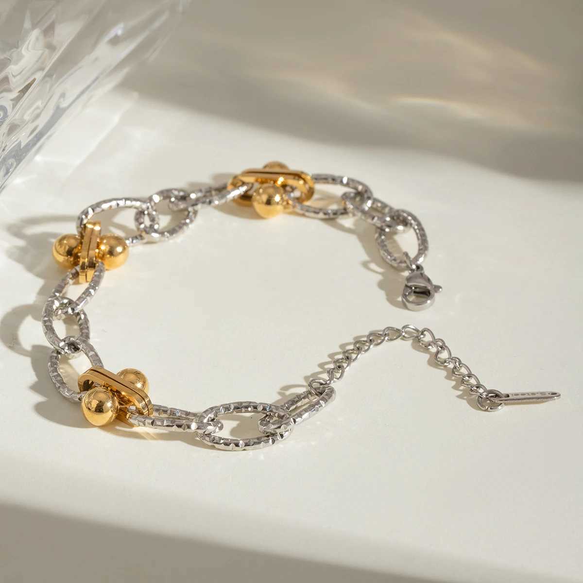 18K PVD galvanized stainless steel matching color handmade circular bead chain bracelet rust resistant metal charm jewelryXJ250315