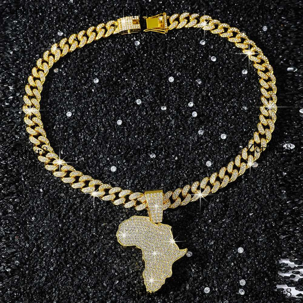 2025 New model Men Women Hip Hop Africa Map Pendant With 13mm Rhies Miami Cuban Chain HipHop Iced Out Bg Necklaces Fashion Jewelry