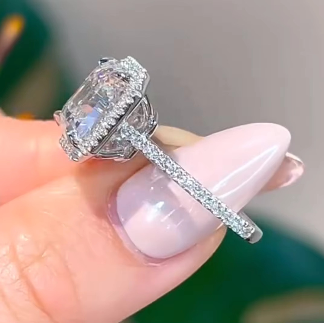 Custom 5CT Asscher Cut Lab Grown Diamond Engagement Ring 10K 14K White Gold Diamond Jewelry for Women