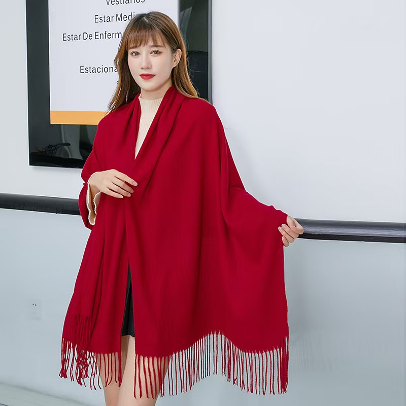 K133 Imitation cashmere scarf women winter scarf women autumn and winter tassel warm shawl men's solid color red scarf