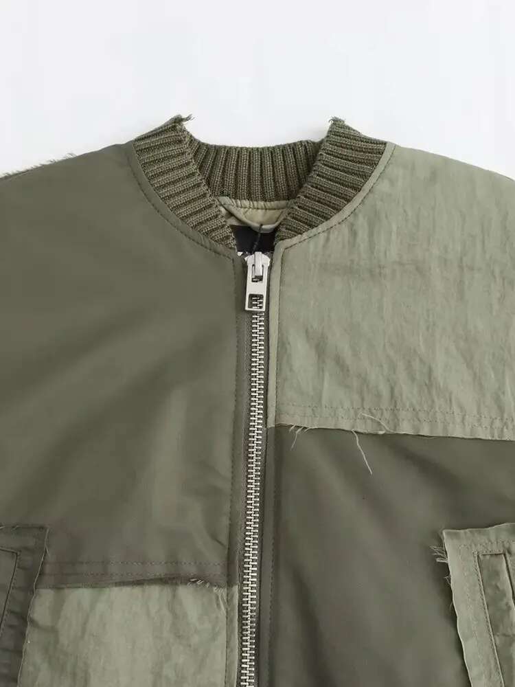 2023 Autumn Women's Jacket Fashion Patchwork Bomber Jackets For Women Coat With Pockets Long Sleeve New in Outerwears