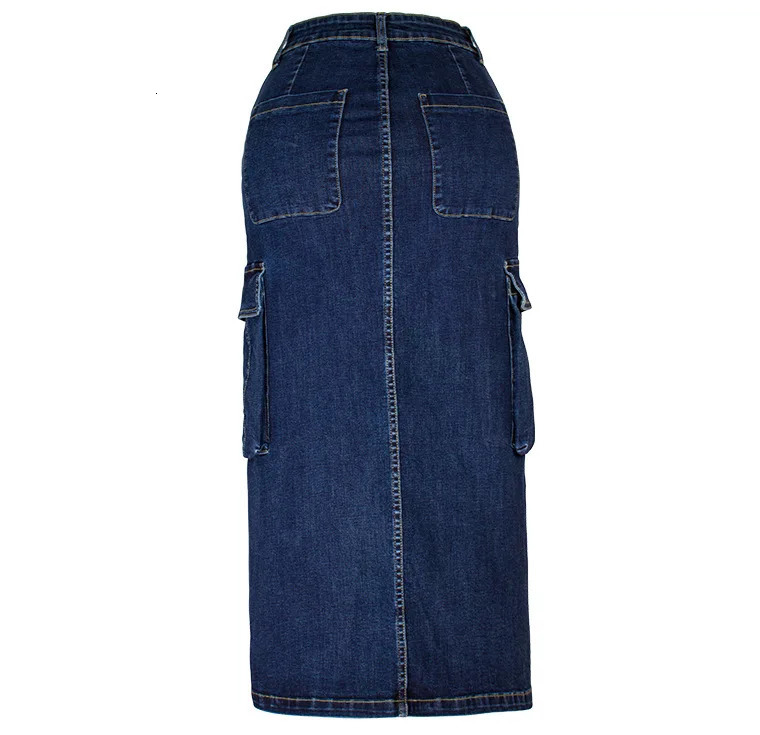 Cargo Denim Skirt Jeans Womens Elegant Multi Pocket Front Split Long Packaging Skirts Irregular Work Clothes Street Coat Set XS 250310