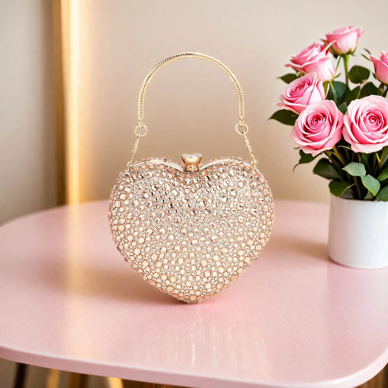 Diamond Heart-shaped Bag Red Rhinestone Evening Clutch Purse Female Wedding Handbag Woman Chain Shoulder Bags 250311