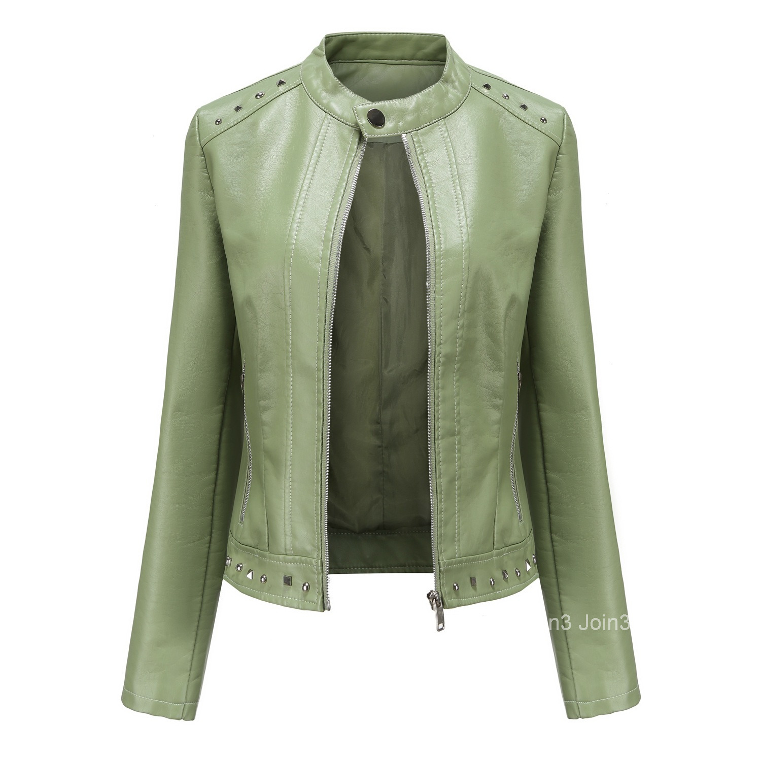 Fashion New Rivet Fashion Stand Up Collar Leather Jacket for Women S-5xl Solid Color Casual Jacket for Women Spring and Autumn Outerwear Join3