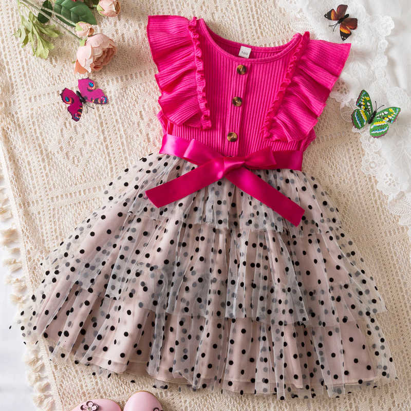 Girl's Dresses New girls' dress Korean version Feifei sleeve polka dot mesh princess skirt Western style multi-layer mesh cake skirt