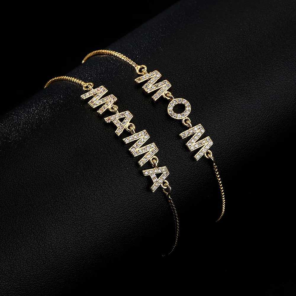 ZAKOL Exquisite Mom Letter CZ Bracelet Womens Sparkling Micro paved Zirconia Gold Color Adjustable Chain Bracelet GiftXJ250315