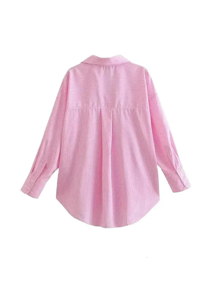 TRZA-Striped Loose Shirts With Pocket for Women Long Sleeve Button-up Blouses Chic Tops Female Fashion 250310