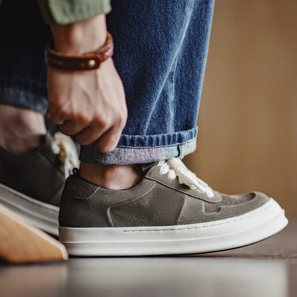 Maden retro leather shoes mens low top fashionable shoes thick sole casual version increased height green board shoes Y250315