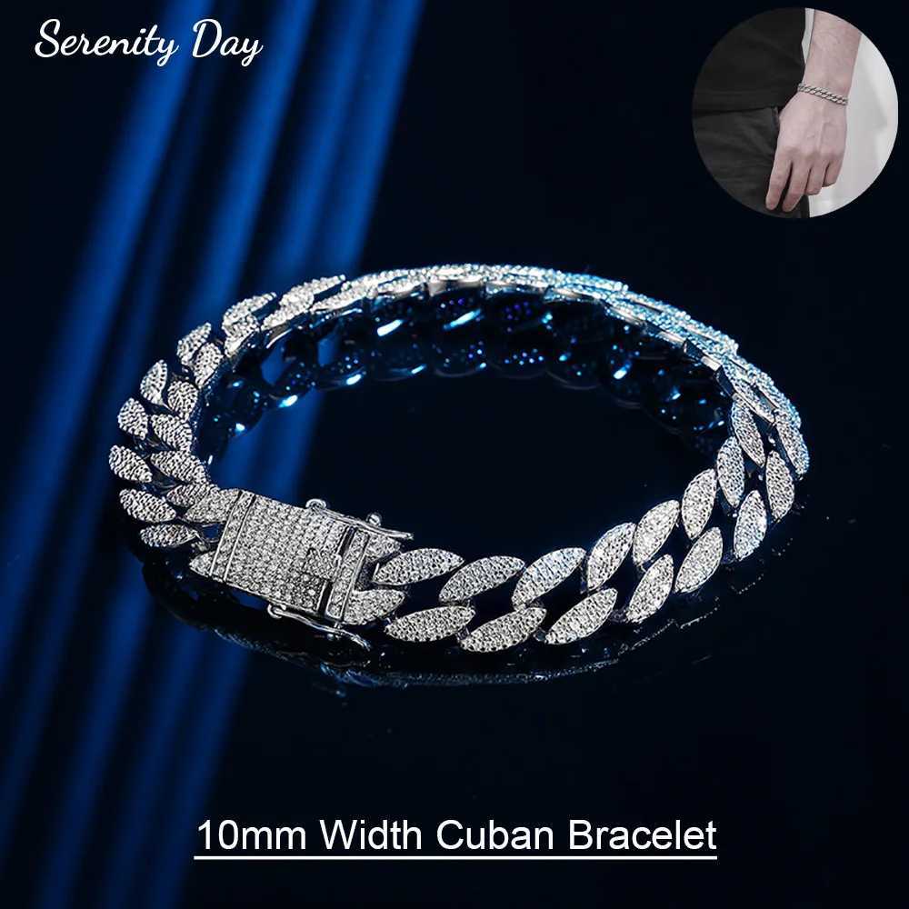 Serenity 10mm wide mens Cuban bracelet S925 pure silver zircon bracelet plated with 18K hip-hop bracelet anniversary commemorationXJ250315