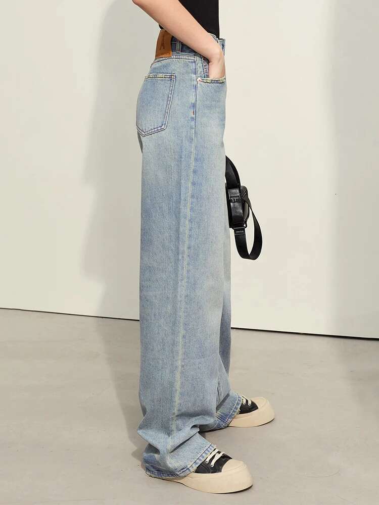 Amii Minimalism Jeans For Women 2024 Spring New Washed Straight Pants Denim Blue Office Lady Retro Trousers Female 12441246
