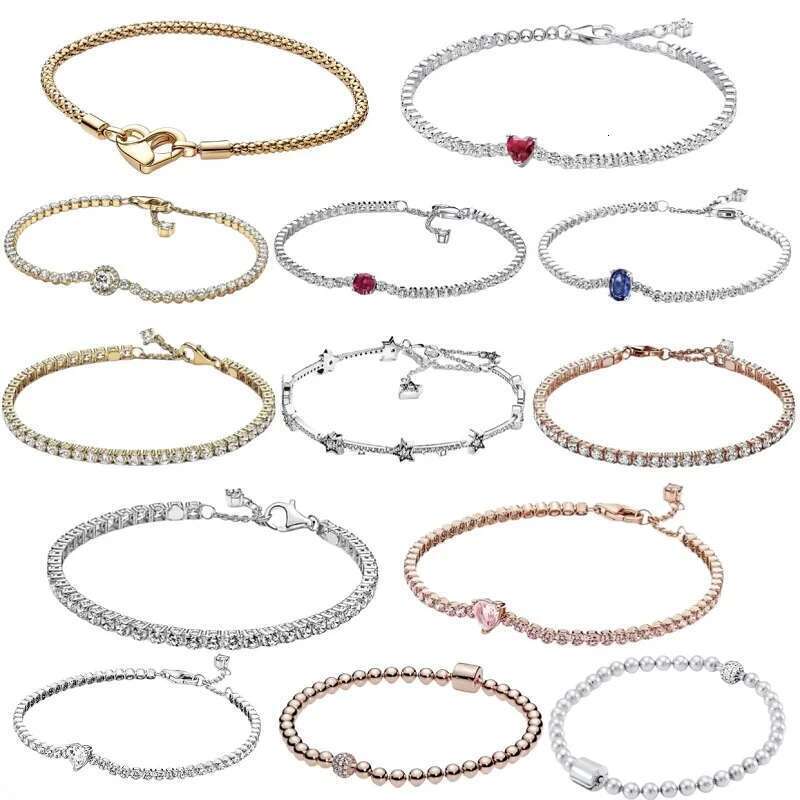 2024 Hot New 925 Sterling Silver Classic Heart Star Tennis Bracelet Suitable For Women DIY Fine Jewelry Special Gift