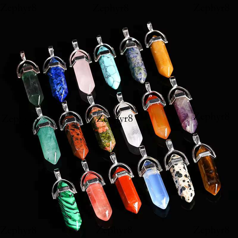 Wholesale Cheap Stone Bullet Head Natural Stones Crystal Hexagonal Column Pendant for Necklace Jewelry Making