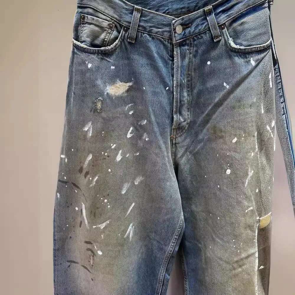 2024 Autumn Women's Graffiti Loose Jeans Wide-Leg Vintage Trendy Design Comfortable Straight Trousers