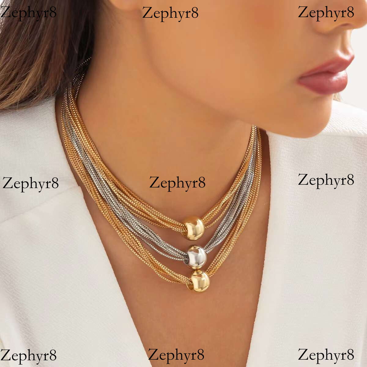 2025 New model Exaggerated Punk Multi-layer Chain Layered Necklace with Small and Elegant Style Geometric Ball Personality Bracelet