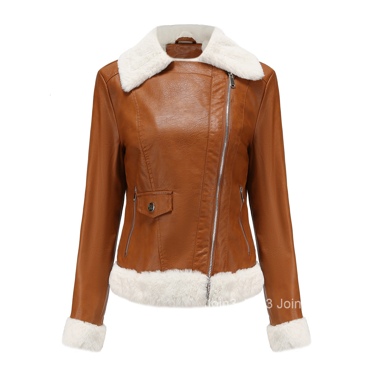 Fashion Jacket Autumn and Winter New Plush Leather Clothing Womens European Size Warm Long Sleeve Lapel Coat Casual Jacket