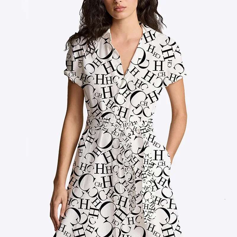 Summer Women Commuter Versatile High End Female Elegant Dress Letter Thin Band Design Office Ladies Classic Dresses